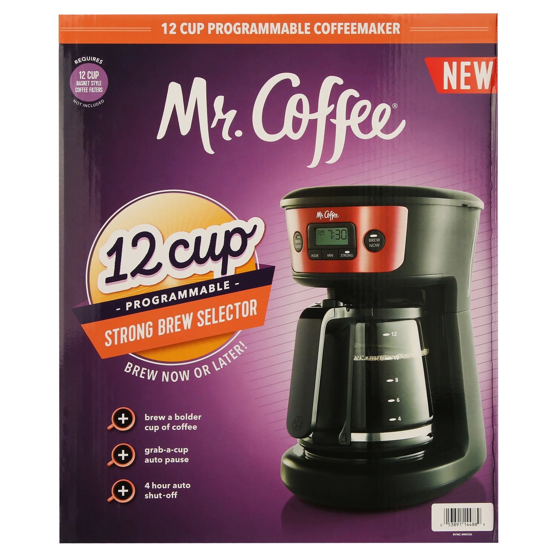 12-Cup Capacity Programmable Drip Coffee Maker, Red