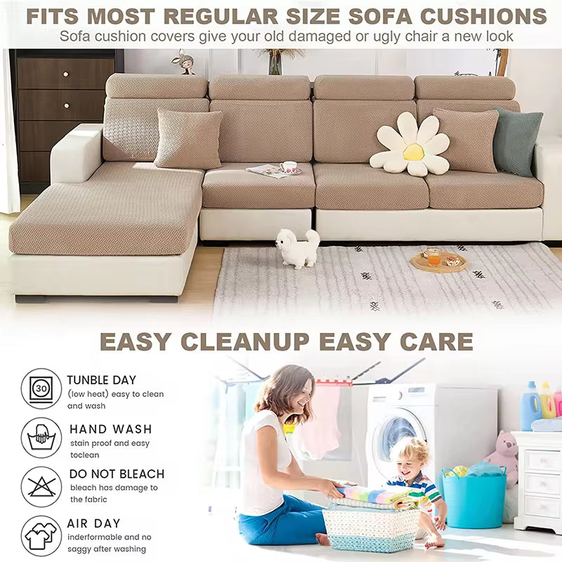 Jacquard Sofa Cushion Slipcover Protector Solid Color Stretch Removable Sofa Seat Covers for Bedroom Office Living Room Home