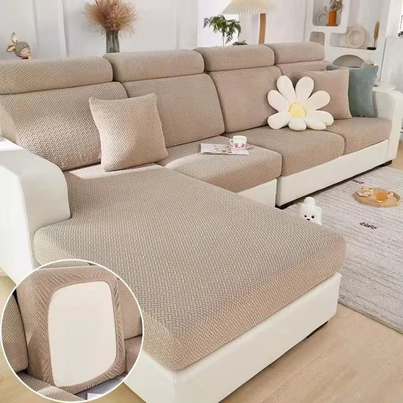 Jacquard Sofa Cushion Slipcover Protector Solid Color Stretch Removable Sofa Seat Covers for Bedroom Office Living Room Home