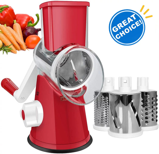 Versatile Rotary Cheese Grater & Vegetable Chopper with 3 Stainless Steel Blades - Effortless Shredding for Fruits, Veggies, Nuts & Chocolate!